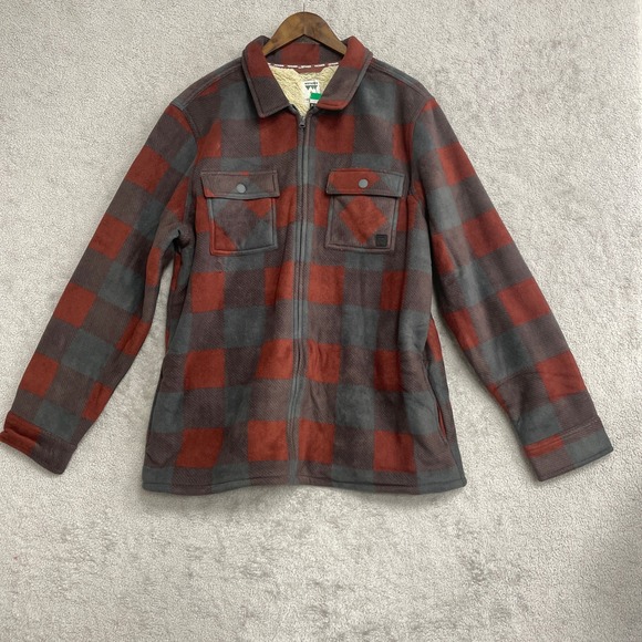NEW Voyager Men's XL Plaid Fleece Lined Full Zip Jacket Shirt Red Grey - Picture 3 of 10